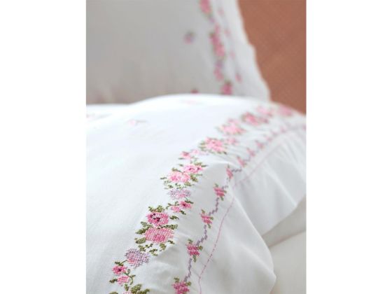 Tamarisk Embroidery Cotton Satin Duvet Cover Set Cream Plum