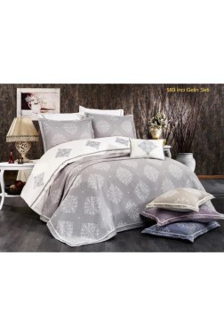 Inci Bridal Set 8pcs, Coverlet 240x250, Sheet 240x260, Duvet Cover 200x220, Pillowcase 50x70, Double Size, Gray - Thumbnail