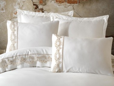 Pearl Guipure Cotton Satin Double Duvet Cover Set Cream - Thumbnail