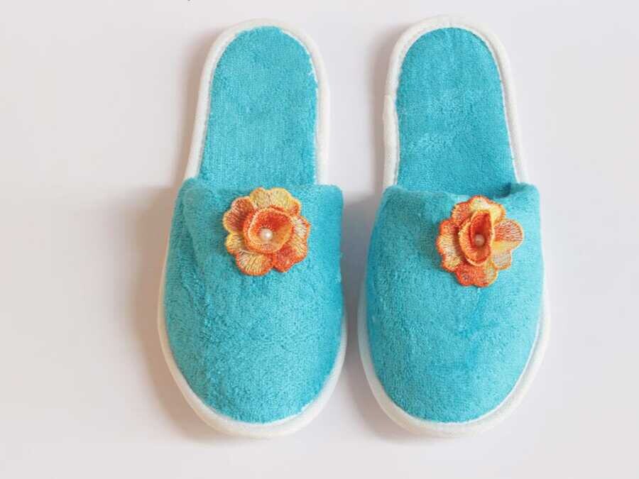 Dowry World - Pearly Orange Rose Patterned Slippers Turquoise Dowry World - Pearly Orange Rose Patterned Slippers Turquoise