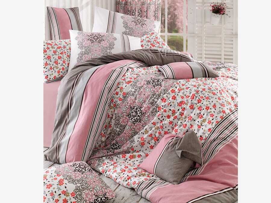  ipek 100% Cotton Double Duvet Cover Set Pink