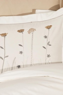 İpek Embroidered Full Size Duvet Cover Set, Duvet Cover 200x220, Sheet 240x260, Cream - Cappucino - Thumbnail