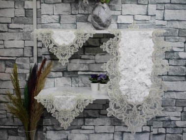 Irmak Embroidered Bedroom and Living Room Set Cream Platinum - Thumbnail