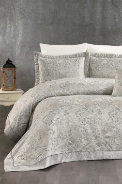 IrmakPalm Chenille Bedspread Set 245x255, Bed Sheet 240x260, Cotton, Gray - Thumbnail