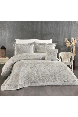 IrmakPalm Chenille Bedspread Set 245x255, Bed Sheet 240x260, Cotton, Gray - Thumbnail