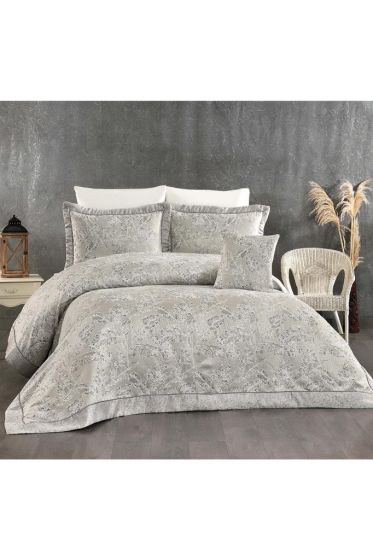IrmakPalm Chenille Bedspread Set 245x255, Bed Sheet 240x260, Cotton, Gray