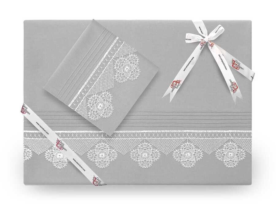 Dowry World - Işıltı Needle Lace Duvet Cover Set Grey Dowry World - Işıltı Needle Lace Duvet Cover Set Grey