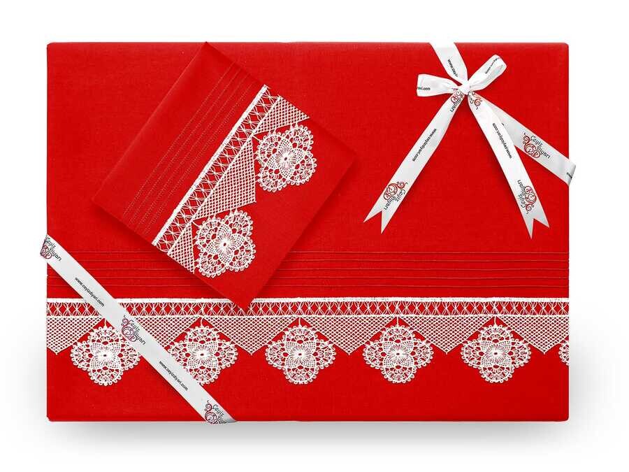 Dowry World - Işıltı Needle Lace Duvet Cover Set Red Dowry World - Işıltı Needle Lace Duvet Cover Set Red