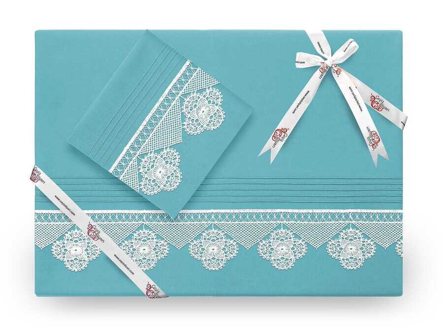 Dowry World - Işıltı Needle Lace Duvet Cover Set Dark Cyan