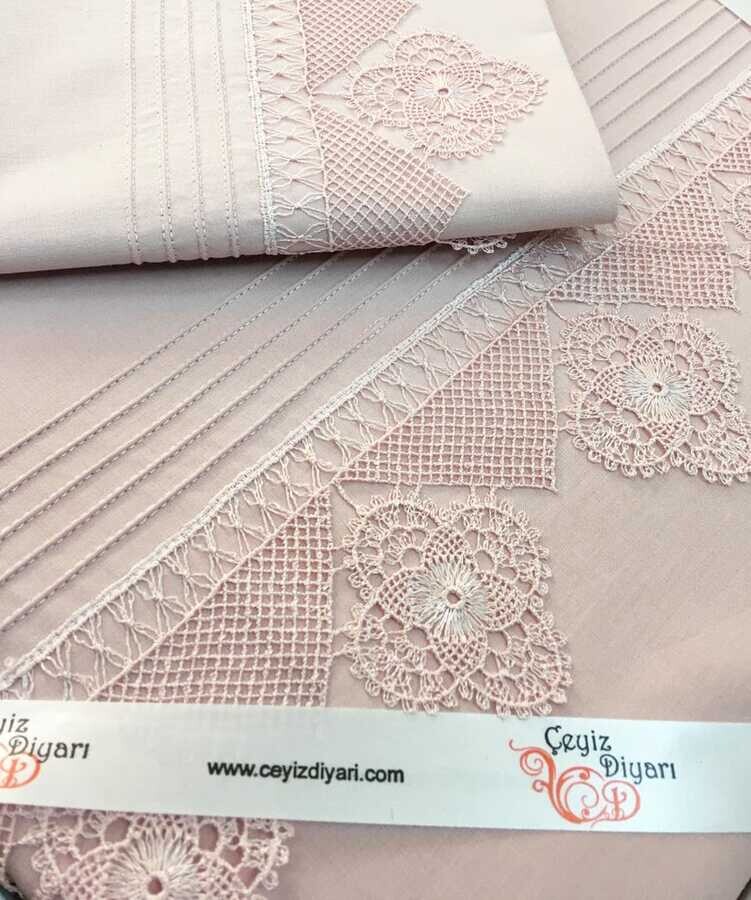  Işıltı Needle Lace Duvet Cover Set Powder - Thumbnail