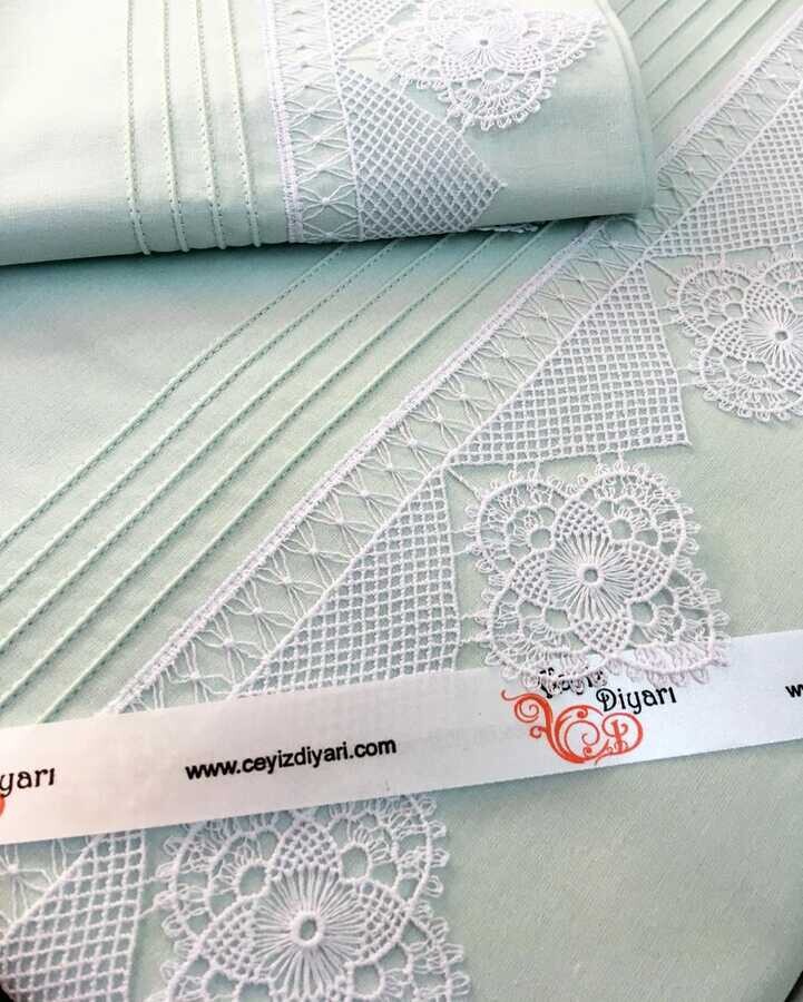  Işıltı Needle Lace Duvet Cover Set Green - Thumbnail