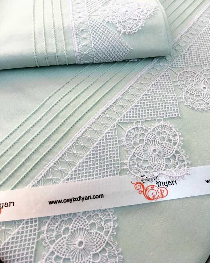  Işıltı Needle Lace Duvet Cover Set Green