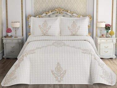 Istanbul Double Bedspread Set Cream - Thumbnail