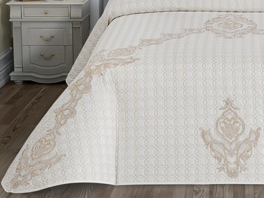 Istanbul Double Bedspread Set Cream - Thumbnail