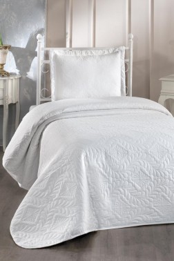 Ivory Quilted Bedspread Set, Coverlet 180x240, Pillowcase 60x80, Single Size, Queen Bed, Queen Size Cream - Thumbnail