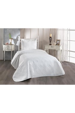 Ivory Quilted Bedspread Set, Coverlet 180x240, Pillowcase 60x80, Single Size, Queen Bed, Queen Size Cream - Thumbnail