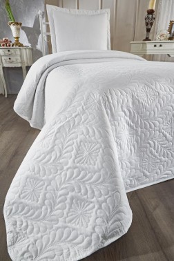 Ivory Quilted Bedspread Set, Coverlet 180x240, Pillowcase 60x80, Single Size, Queen Bed, Queen Size Cream - Thumbnail