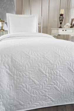 Ivory Quilted Bedspread Set, Coverlet 180x240, Pillowcase 60x80, Single Size, Queen Bed, Queen Size Cream - Thumbnail