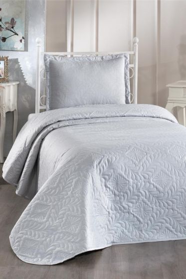 Ivory Quilted Bedspread Set, Coverlet 180x240, Pillowcase 60x80, Single Size, Queen Bed, Queen Size Gray