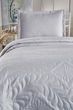 Ivory Quilted Bedspread Set, Coverlet 180x240, Pillowcase 60x80, Single Size, Queen Bed, Queen Size Gray - Thumbnail