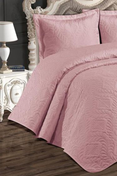 Ivory Quilted Bedspread Set, Coverlet 180x240, Pillowcase 60x80, Single Size, Queen Bed, Queen Size Pink