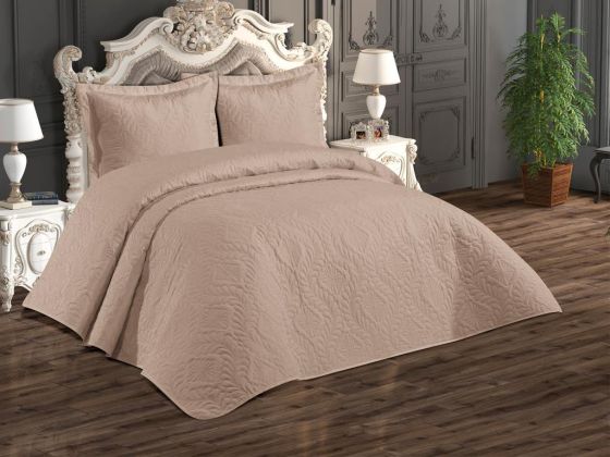 Ivory Quilted Bedspread Set, Coverlet 230x240, Pillowcase 50x70, Double Size,Beige
