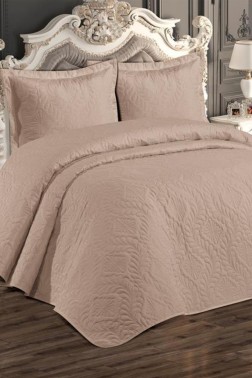 Ivory Quilted Bedspread Set, Coverlet 230x240, Pillowcase 50x70, Double Size,Beige - Thumbnail