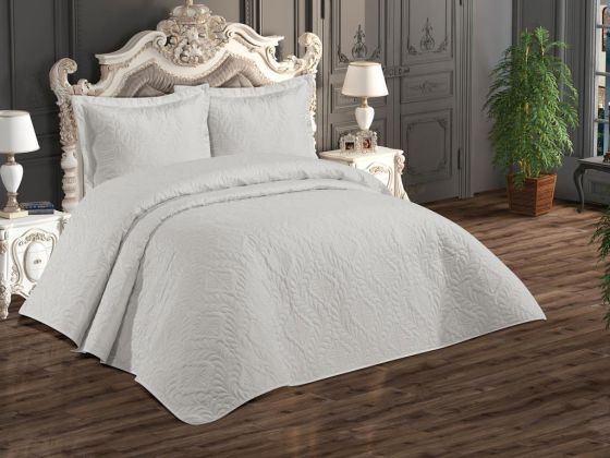 Ivory Quilted Bedspread Set, Coverlet 230x240, Pillowcase 50x70, Double Size,Cream