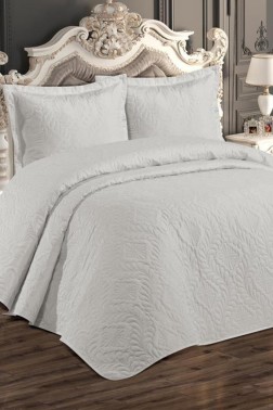 Ivory Quilted Bedspread Set, Coverlet 230x240, Pillowcase 50x70, Double Size,Cream - Thumbnail