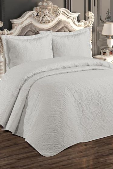 Ivory Quilted Bedspread Set, Coverlet 230x240, Pillowcase 50x70, Double Size,Cream