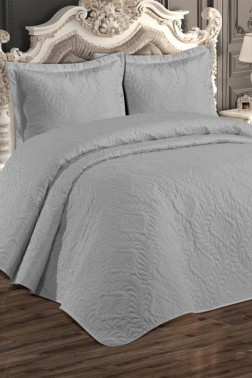 Ivory Quilted Bedspread Set, Coverlet 230x240, Pillowcase 50x70, Double Size,Gray - Thumbnail