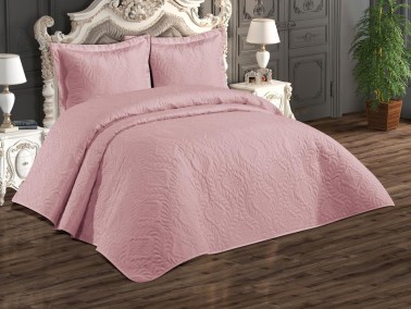 Ivory Quilted Bedspread Set, Coverlet 230x240, Pillowcase 50x70, Double Size,Pink - Thumbnail