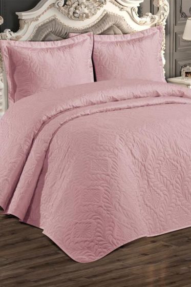 Ivory Quilted Bedspread Set, Coverlet 230x240, Pillowcase 50x70, Double Size,Pink