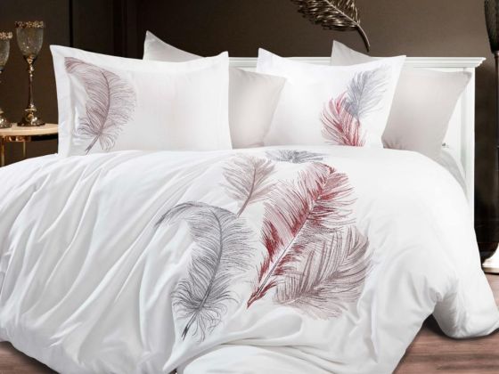 Trace Embroidered Cotton Satin Double Duvet Cover Set White