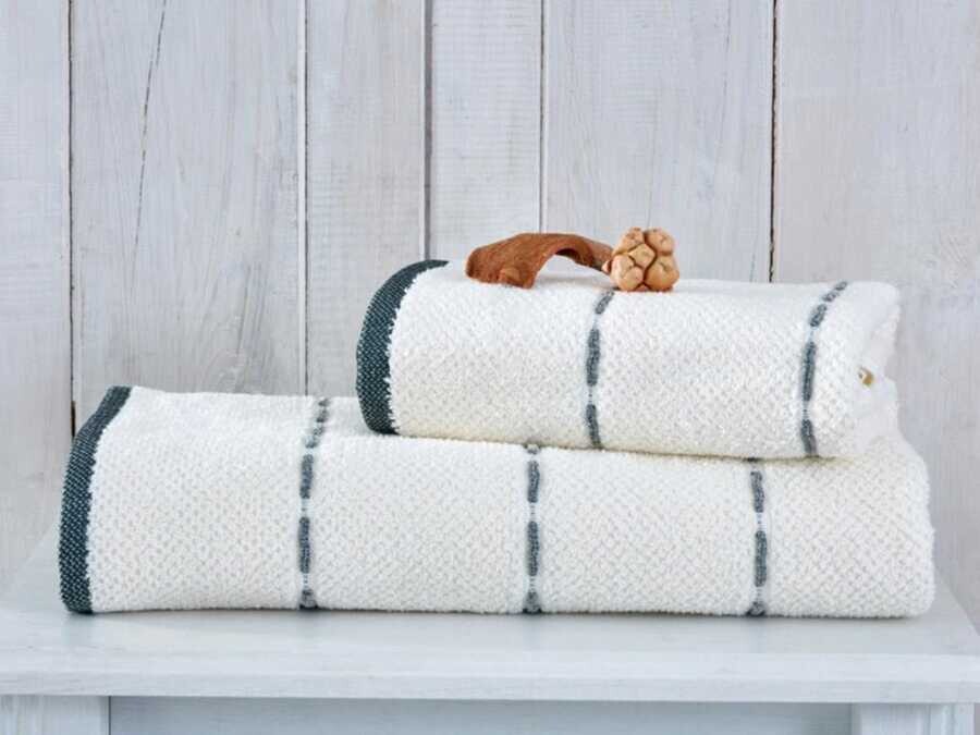 Çeyiz Diyarı - Jale Double Bath Set Gray Cream Çeyiz Diyarı - Jale Double Bath Set Gray Cream