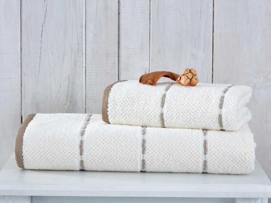 Çeyiz Diyarı - Jale Double Bath Set Brown Cream Çeyiz Diyarı - Jale Double Bath Set Brown Cream