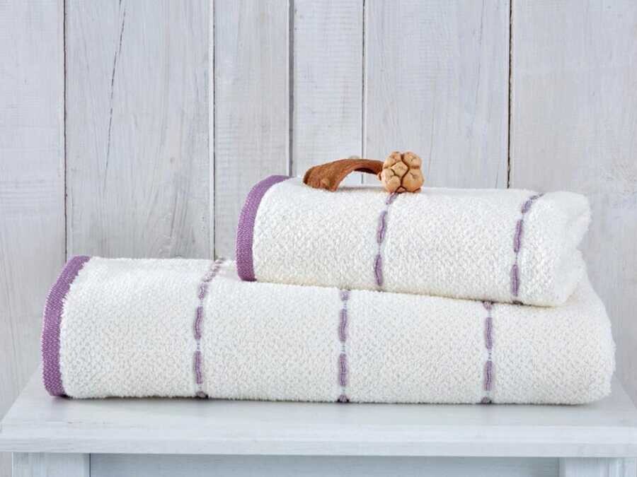 Çeyiz Diyarı - Jale Double Bath Set Lilac Cream Çeyiz Diyarı - Jale Double Bath Set Lilac Cream