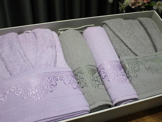 James Curl Motif Patterned Family Bathrobe Set 6 Pcs. Lilac Gray