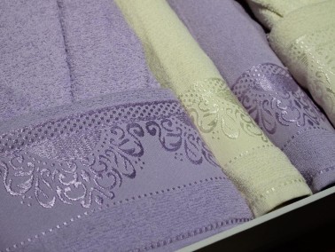 James Curl Motif Patterned Family Bathrobe Set 6 Pieces Lilac Cream - Thumbnail