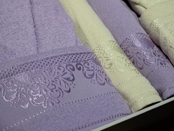 James Curl Motif Patterned Family Bathrobe Set 6 Pieces Lilac Cream