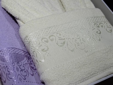 James Curl Motif Patterned Family Bathrobe Set 6 Pieces Lilac Cream - Thumbnail