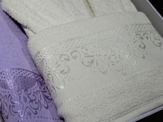 James Curl Motif Patterned Family Bathrobe Set 6 Pieces Lilac Cream