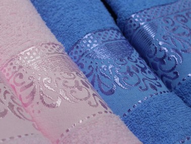 James Gold Motif Patterned Family Bathrobe Set 6 Pieces Powder Blue - Thumbnail