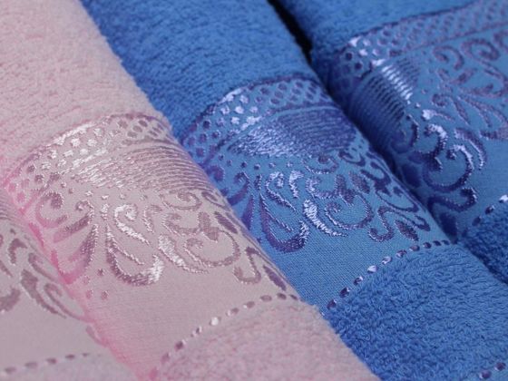 James Gold Motif Patterned Family Bathrobe Set 6 Pieces Powder Blue