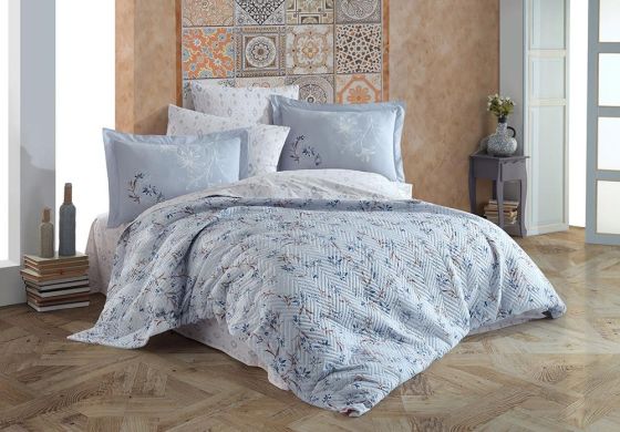 Jardin Single Quilted Duvet Cover Set Navy Blue