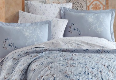 Jardin Single Quilted Duvet Cover Set Navy Blue - Thumbnail