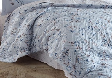 Jardin Single Quilted Duvet Cover Set Navy Blue - Thumbnail