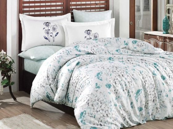 Jimena Cotton Satin Double Duvet Cover Set Mint