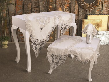 Dowry World - Velvet Cinar Living Room Set 5 Pieces - Cream Gold Dowry World - Velvet Cinar Living Room Set 5 Pieces - Cream Gold