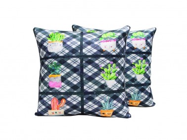 Cactus 2 Pcs Velvet Pillow Cover Black - Thumbnail